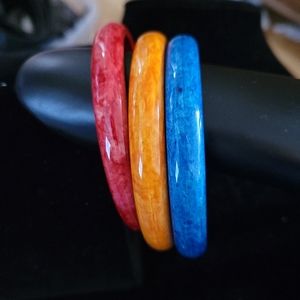 3 Marblized Bangles in blue, orange and red